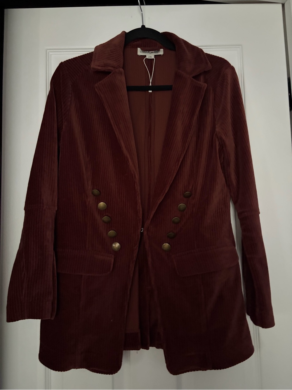 Simply Noelle Rust Brown Corduroy Blazer with Brass Buttons